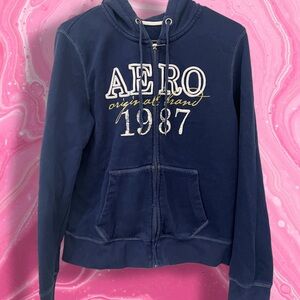 Aeropostale Navy Blue Zip-Up Hoodie “AERO 1987” Graphic Size XL